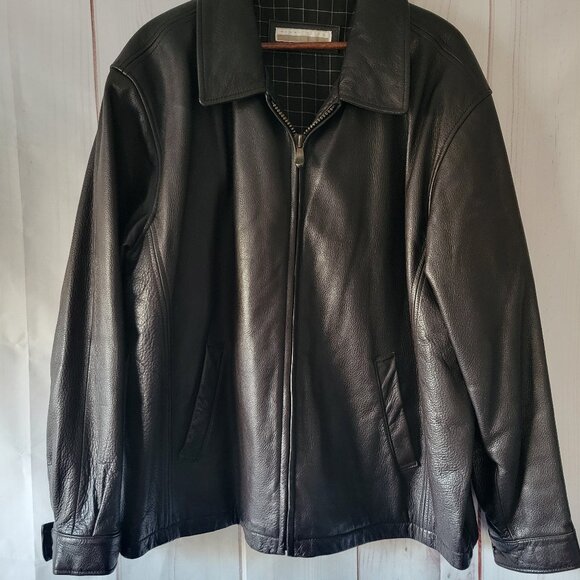 Perry Ellis Men’s XL Classic Soft Leather Jacket, Brown, Lined, Adjustable Cuff - Picture 1 of 13